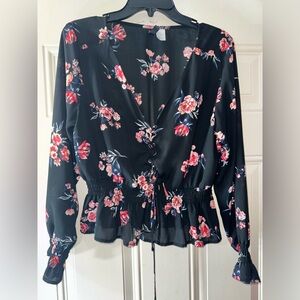 Women’s Divided H & H Floral Black Top Size 14